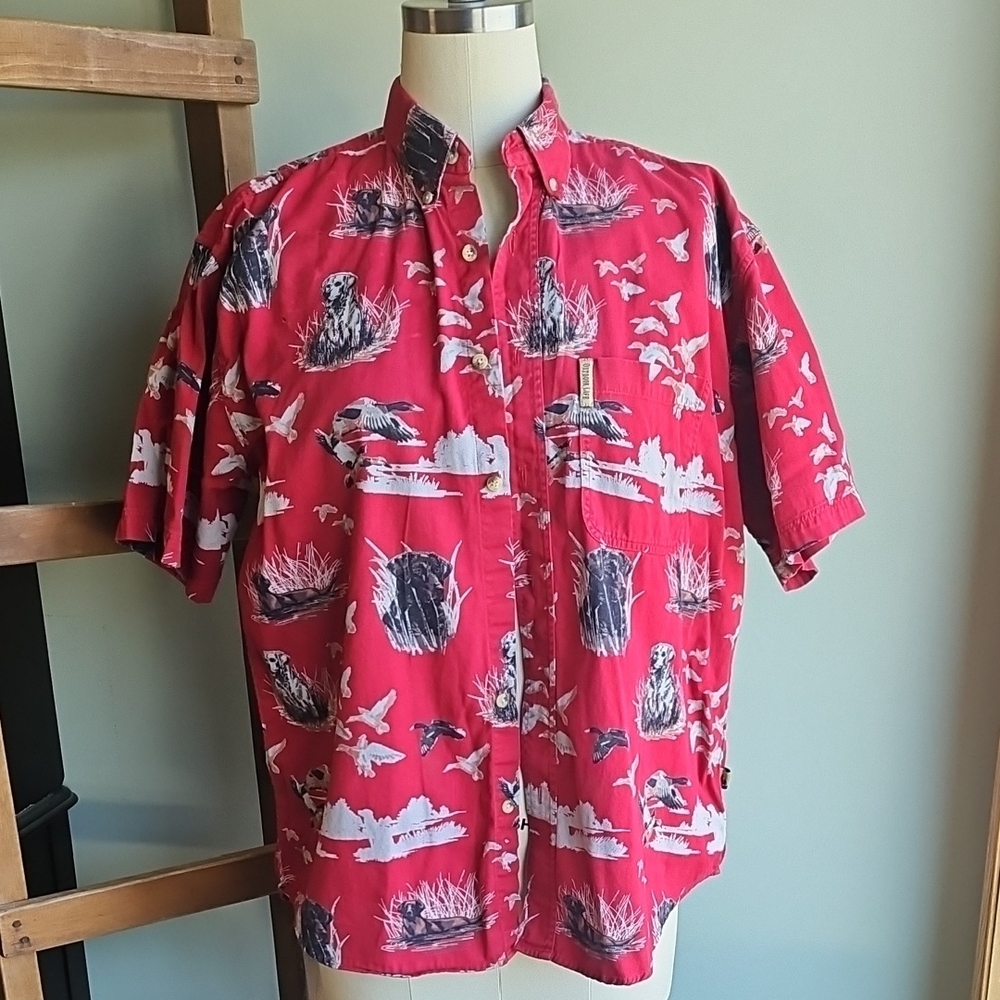 Outdoor Life Red and White Casual Button Down Shirt